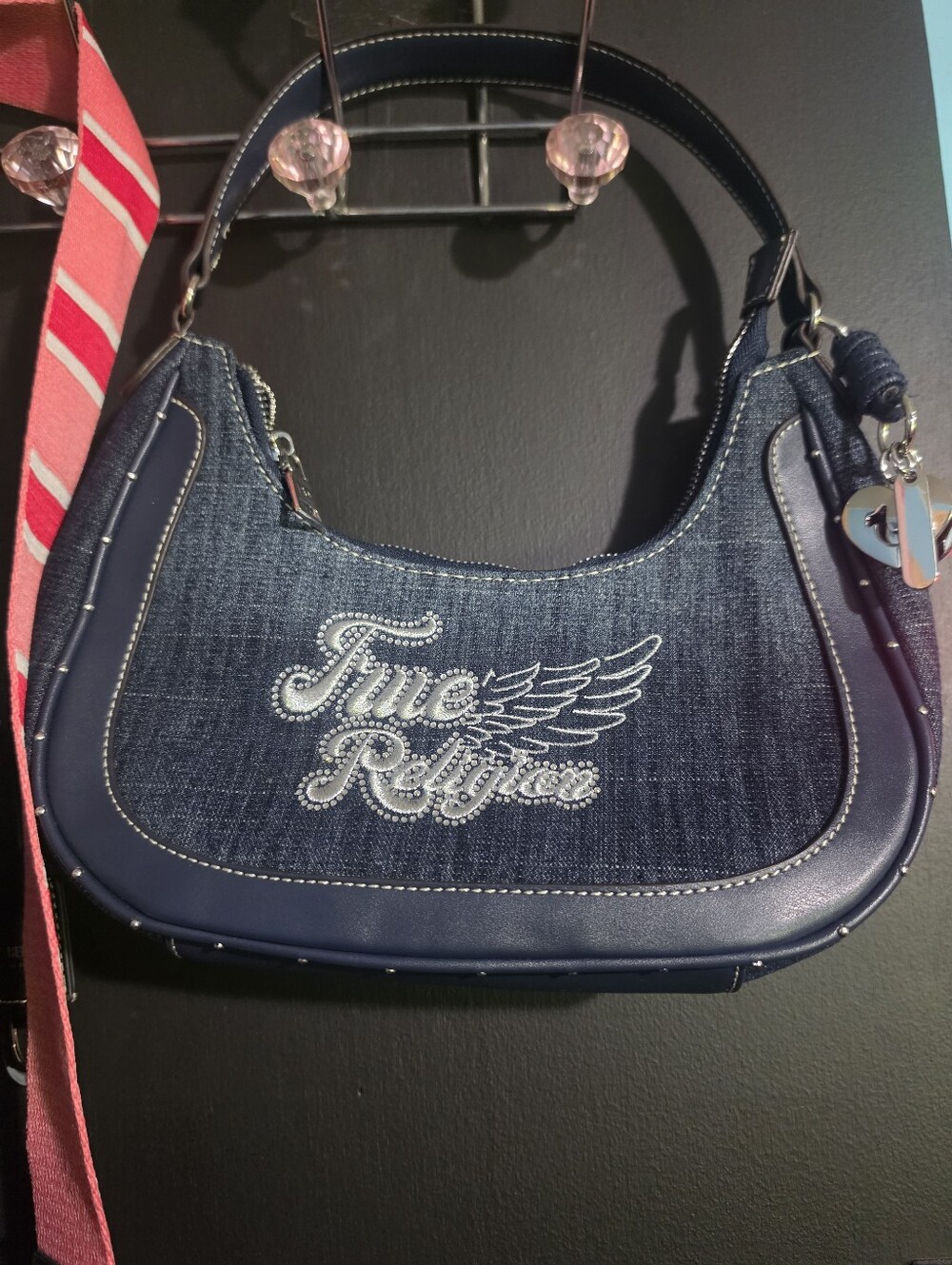 True Religion Navy Denim Logo Hobo Bag